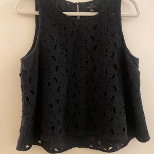 Ann Taylor Navy Blue Lace Shell Tank Top, M